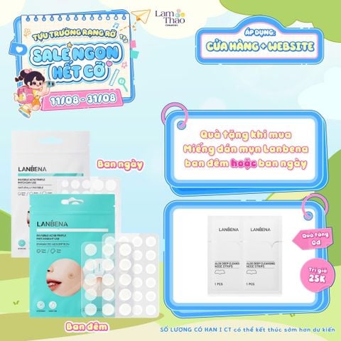  [DEAL 11/8 - 31/8 MUA MIẾNG DÁN MỤN BAN ĐÊM/BAN NGÀY TẶNG 02 MIẾNG DÁN LỘT MỤN 3G] [DEAL 11/8 - 31/8 HĐ LANBENA 299K TẶNG 01 MẶT NẠ MẮT LANBENA VITA C] Miếng Dán Mụn Ban Đêm Lanbena Invisible Acne Pimple Patch Night Use 