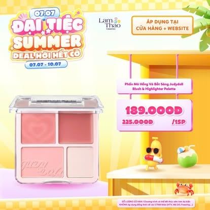  [DEAL SỐC 07.07 - 10.07] Phấn Má Hồng Và Bắt Sáng Judydoll Blush & Highlighter Palette 