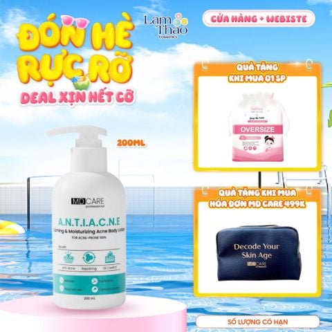  [TẶNG BTT BEFOU 30 MIẾNG][MUA HĐ MD CARE 499K TẶNG 01 TÚI DA ĐỰNG MỸ PHẨM] Sữa Dưỡng Thể Dành Cho Da Mụn MD CARE Calming And Moisturizing Acne Body Lotion 