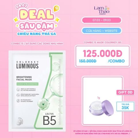  [DEAL SỐC 07.03 - 09.03 MUA COMBO 15 MASK TẶNG PHẤN PHỦ COLORKEY 1G] Mặt Nạ Dưỡng Sáng Da Colorkey Luminous Brightening Facial Mask 