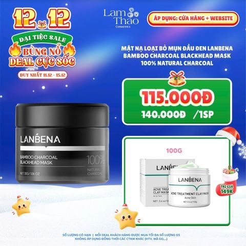  [DEAL SỐC 11.12 - 15.12 TẶNG MẶT NẠ ĐẤT SÉT LANENA 100G] Mặt Nạ Loại Bỏ Mụn Đầu Đen Lanbena BamBoo Charcoal Blackhead Mask 100% Natural Charcoal 