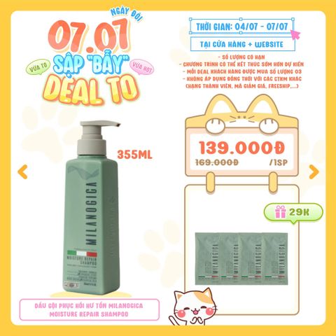  [DEAL 04/7 - 07/7 MUA SIZE 355ML TẶNG SET 4 GÓI SAMPLE MILANOGICA] Dầu Gội Phục Hồi Hư Tổn Milanogica Moisture Repair Shampoo 