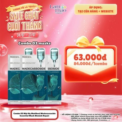  [DEAL 24/7 - 27/7 COMBO 3 MASK GIÁ SỐC] Mặt Nạ Dưỡng Da Chiết Xuất Rau Má Hỗ Trợ Phục Hồi Mediheal Madecassoside Essential Mask Blemish Repair 