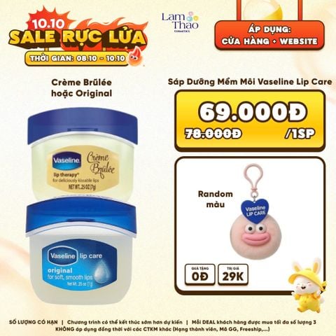  [DEAL SỐC 8.10 - 10.10 ÁP DỤNG CRÈME BRŨLÉE HOẶC ORIGINAL TẶNG MÓC KHOÁ MÔI CHỀ] Sáp Dưỡng Mềm Môi Vaseline Lip Care 