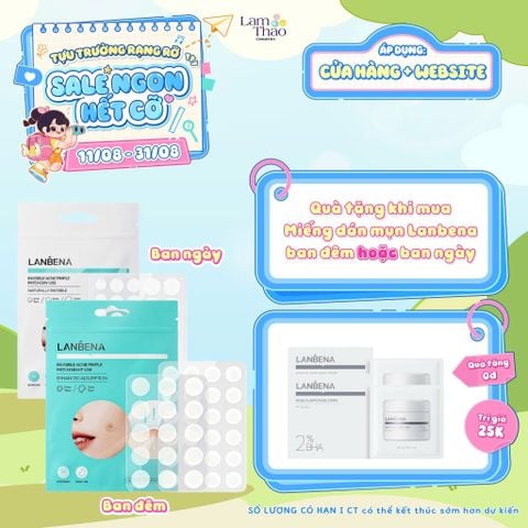  [DEAL 11/8 - 31/8 MUA MIẾNG DÁN MỤN BAN ĐÊM/BAN NGÀY TẶNG 02 MIẾNG DÁN LỘT MỤN 3G] [DEAL 11/8 - 31/8 HĐ LANBENA 299K TẶNG 01 MẶT NẠ MẮT LANBENA VITA C] Miếng Dán Mụn Ban Đêm Lanbena Invisible Acne Pimple Patch Night Use 