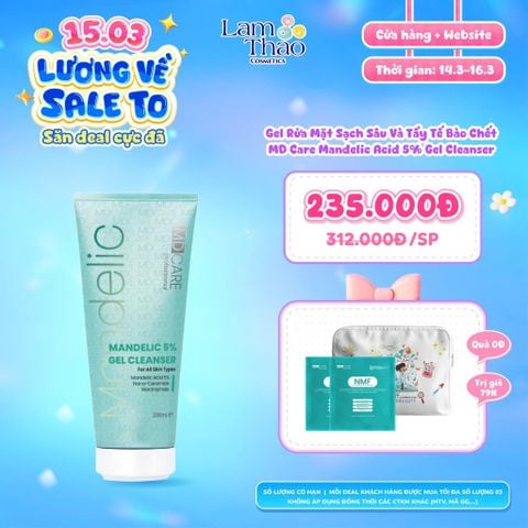  [DEAL SỐC 14.03 - 16.03 TẶNG TÚI + 02 MASK MD CARE] Gel Rửa Mặt Sạch Sâu Và Tẩy Tế Bào Chết MD Care Mandelic Acid 5% Gel Cleanser 