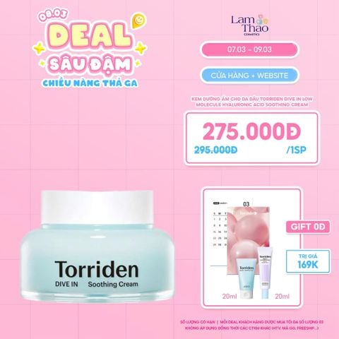  [DEAL SỐC 07.03 - 09.03 TẶNG LỊCH MINI + KCN 20ML + KEM DƯỠNG 20ML TORRIDEN] Kem Dưỡng Ẩm Cho Da Dầu Torriden Dive In Low Molecule Hyaluronic Acid Soothing Cream 