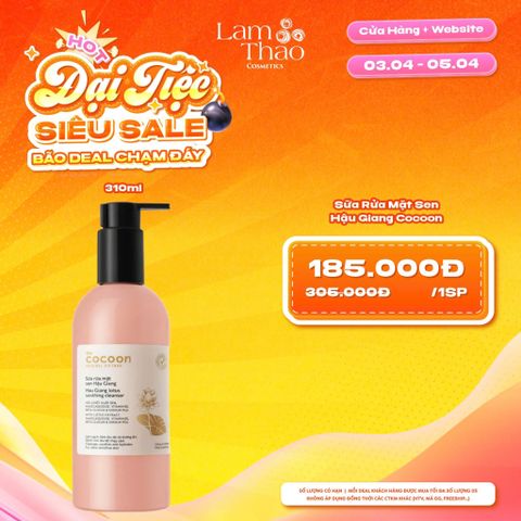  [DEAL SỐC 03.04 - 05.04 SIZE 310ML] Sữa Rửa Mặt Sen Hậu Giang Cocoon Hau Giang Lotus Soothing Cleanser 