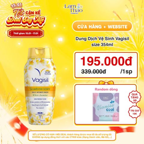  [DEAL SỐC 15.01 - 17.01 MUA SIZE 354ML TẶNG 01 BVS D&C] Dung Dịch Vệ Sinh Vagisil Scentsitive Scents Daily Intimate Wash White Jasmine 