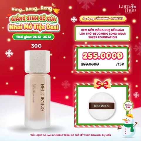  [DEAL SỐC 6.12 - 25.12 TẶNG BÔNG PHẤN BECOMING] [MUA HOÁ ĐƠN BECOMING 299K TẶNG SON DƯỠNG MÔI] Kem Nền Mỏng Nhẹ Bền Màu Lâu Trôi Becoming Long Wear Sheer Foundation 