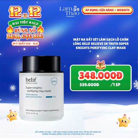  [DEAL SỐC 11.12 - 15.12] Mặt Nạ Đất Sét Làm Sạch Lỗ Chân Lông Belif Believe In Truth Super Knights Purifying Clay Mask 