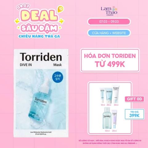  [DEAL SỐC 07.03 - 09.03 MUA HĐ TORRIDEN TỪ 499K TẶNG SET 5 MÓN TRIAL SIZE TORRIDEN]  Mặt Nạ Giấy Hỗ Trợ Dưỡng Ẩm và Làm Dịu Da Torriden Dive In Hyaluronic Acid Mask 