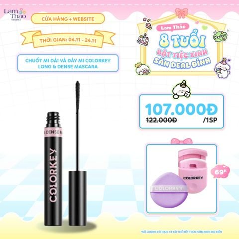  [DEAL SỐC 4.11 - 24.11 TẶNG BÔNG MÚT NỀN + BẤM MI COLORKEY] Chuốt Mi Dài Và Dày Mi Colorkey Long & Dense Mascara 
