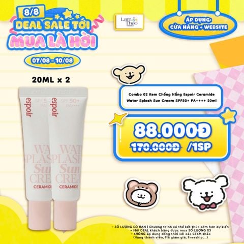  [DEAL 07/8 - 10/8 COMBO 2 TUÝP SIZE 20ML GIÁ SỐC] Kem Chống Nắng Dưỡng Ẩm Espoir Ceramide Water Splash Sun Cream SPF50+ PA++++ (Mẫu Mới) 