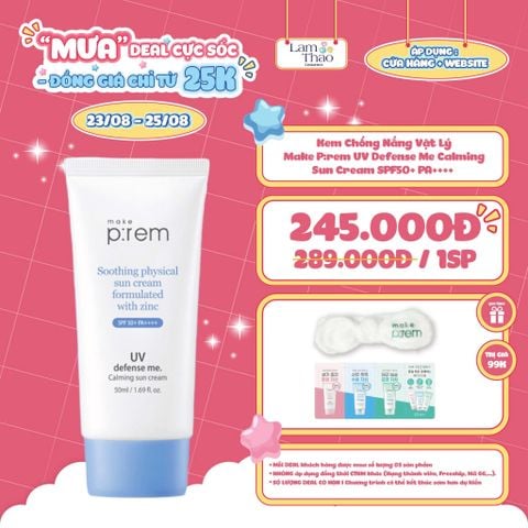  [DEAL 23/8 - 25/8 TẶNG 1 BĂNG ĐÔ MAKE PREM + 03 SAMPLE MAKE PREM] Kem Chống Nắng Vật Lý Cho Da Nhạy Cảm Make P:rem UV Defense Me Calming Sun Cream SPF50+ PA++++ 