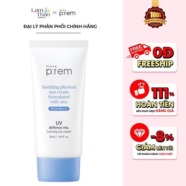 Kem Chống Nắng Vật Lý Cho Da Nhạy Cảm Make P:rem UV Defense Me Calming Sun Cream SPF50 PA