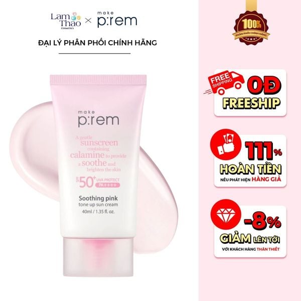 Kem Chống Nắng Vật Lý Cải Tiến Mới Nâng Tone Trắng Hồng Make P:rem Soothing Pink Tone Up Sun Cream SPF50 PA