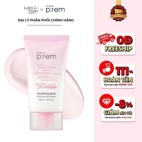  Kem Chống Nắng Vật Lý Cải Tiến Mới Nâng Tone Trắng Hồng Make P:rem Soothing Pink Tone Up Sun Cream SPF50+ PA++++ 