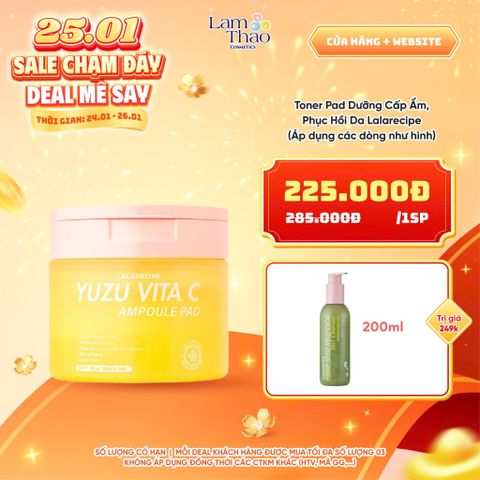  [DEAL SỐC 24.01 - 26.01 TẶNG GEL RỬA MẶT LALARECIPE 200ML] Toner Pad Dưỡng Sáng Da Mờ Thâm Lalarecipe Yuzu Vita C Ampoule Pad 