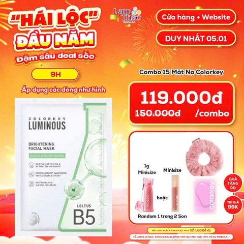  [FLASH SALE 05.01 KHUNG 9H - 11H COMBO 15 MASK TẶNG SON MINI + KHĂN TẨY TRANG + CỘT TÓC COLORKEY] Mặt Nạ Dưỡng Sáng Da Colorkey Luminous Brightening Facial Mask 