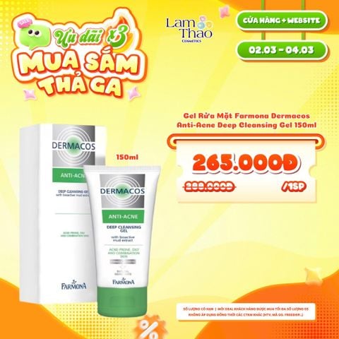  [DEAL SỐC 02.03 - 04.03] Gel Rửa Mặt Sạch Sâu, Hỗ Trợ Ngừa Mụn Farmona Dermacos Anti-Acne Deep Cleansing Gel 