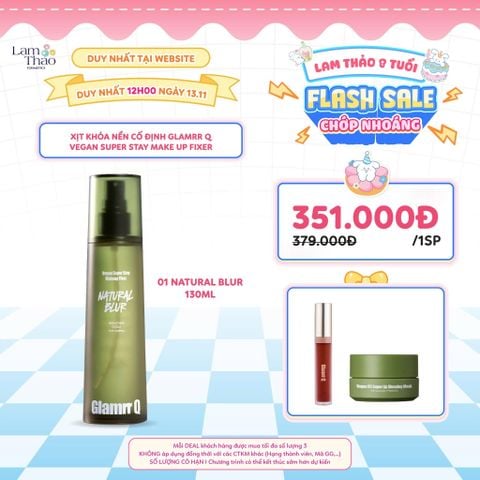  [WEB 13.11 MUA SP NATURAL BLUR/130ml TẶNG SON MÔI + MẶT NẠ NGỦ MÔI VEGAN B5] [DUY NHẤT CH: DEAL SỐC 10.11 - 24.11 MUA COMBO 01 XỊT KHOÁ NỀN 130ML + 01 MÁ HỒNG TẶNG CỌ SILICON + SON GLAMRR Q] Xịt Khóa Nền Cố Định Glamrr Q Vegan Super Stay Make Up Fixer 