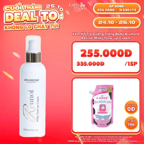  [DEAL SỐC 24.10 - 26.10 TẶNG MUỐI BÒ HỒNG] Kem Hỗ Trợ Dưỡng Trắng Body Arumore Retinol Milky Tone-up Cream 