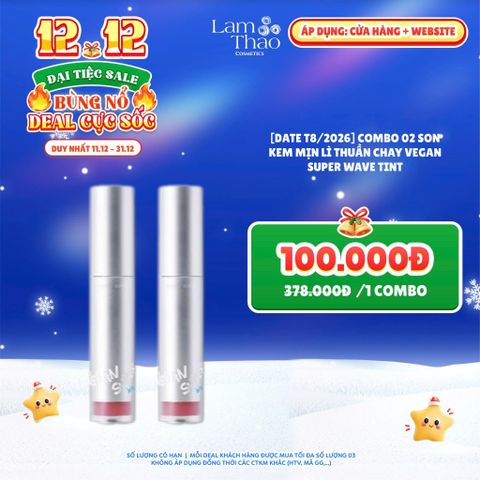  [DEAL SỐC 11.12 - 31.12 COMBO 2 SON]  Son Kem Mịn Lì Thuần Chay Vegan Super Wave Tint 