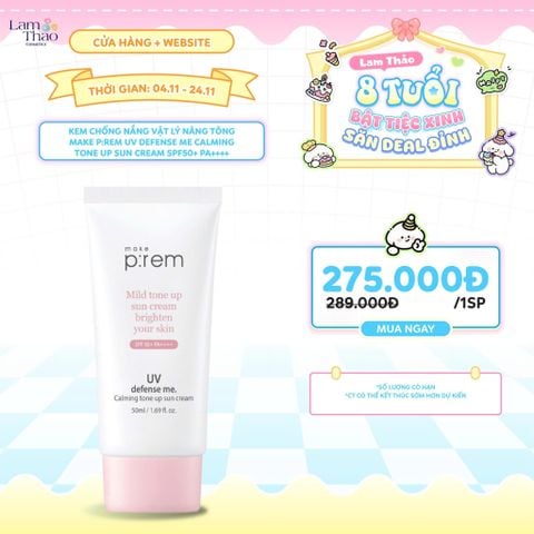  [DEAL SỐC 4.11 - 24.11] Kem Chống Nắng Vật Lý Nâng Tông Da Make P:rem UV Defense Me Calming Tone Up Sun Cream SPF50+ PA++++ 