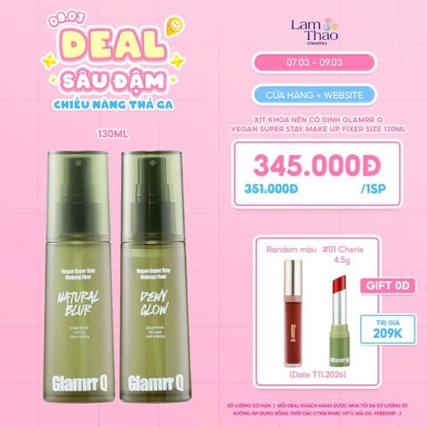 [DEAL SỐC 07.03 - 09.03 MUA SIZE 130ML TẶNG SON GLAMRR Q + SON DƯỠNG GLAMRR Q] Xịt Khóa Nền Cố Định Glamrr Q Vegan Super Stay Make Up Fixer 