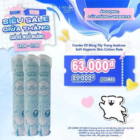  [DEAL 14/8 - 17/8 COMBO 3 BTT GIÁ SỐC] Bông Tẩy Trang Asakusa Soft Hygienic Skin Cotton Pads 
