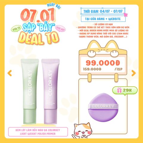 [DEAL 04/7 - 07/7 TẶNG 01 BÔNG MÚT COLORKEY] Kem Lót Làm Đều Màu Da Colorkey Light Weight Polish Primer 