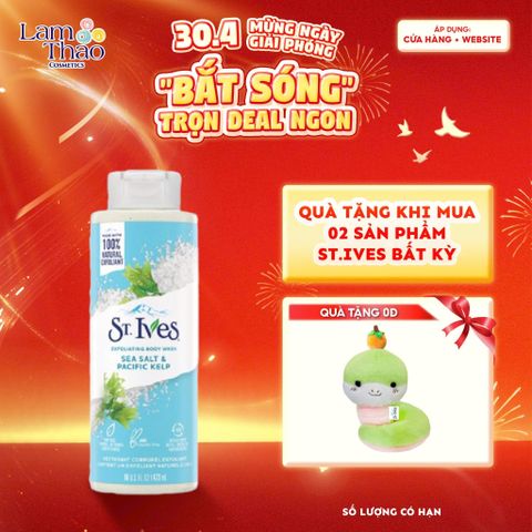  [MUA 2 SP ST.IVES BẤT KỲ TẶNG 01 GẤU BÔNG] Sữa Tắm Loại Bỏ Da Chết St.Ives Purifying Sea Salt & Pacific Kelp Exfoliating Body Wash (Mẫu Mới) 