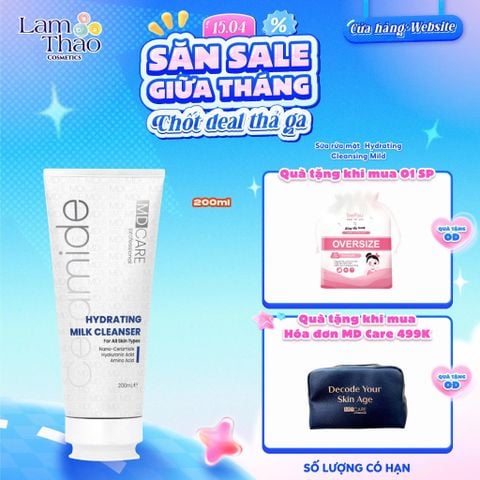  [TẶNG BTT BEFOU OVERSIZE 50 MIẾNG] [HĐ MD CARE 499K TẶNG 01 TÚI DA] Sữa Rửa Mặt Dịu Nhẹ Và Cấp Ẩm Cho Da Nhạy Cảm MD CARE Hydrating Milk Cleanser 