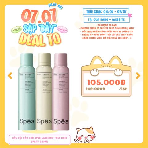  [DEAL 04/7 - 07/7 GIÁ SỐC] Dầu Gội Đầu Khô Phiên Bản Nâng Cấp Thêm Dầu Keratin & Arginine Kiểm Soát Dầu Spes Washing-Free Hair Spray 
