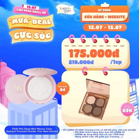  [DEAL 12/7 - 15/7 GIÁ SỐC] [DEAL 05/6 - 15/7 TẶNG 1 PHẤN MẮT MENOW] Phấn Phủ Dạng Nén Mỏng Nhẹ Tự Nhiên Menow Clear Radiant Pressed Powder Viet Nam Edition 
