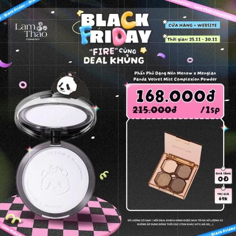  [DEAL SỐC 25.11 - 30.11 TẶNG BẢNG PHẤN MẮT 4 Ô MENOW] Phấn Phủ Dạng Nén Menow x Menglan Panda Velvet Mist Complexion Powder 