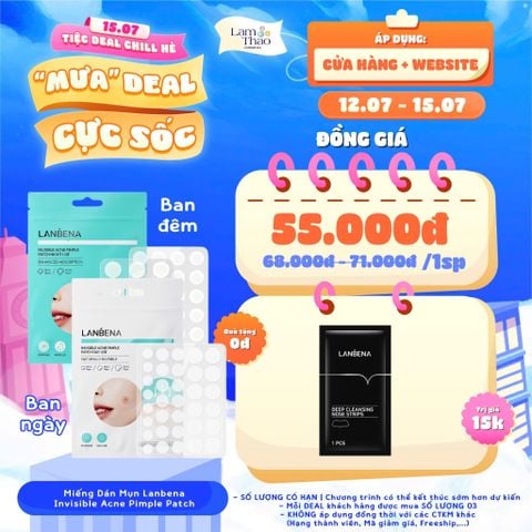  [DEAL 12/7 - 15/7 GIÁ SỐC TẶNG 1 DEEP CLEANSING NOSE 3G]  Miếng Dán Mụn Ban Đêm Lanbena Invisible Acne Pimple Patch Night Use 
