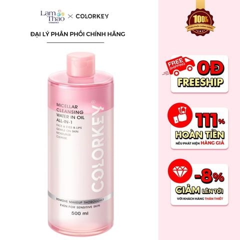  [DEAL SỐC 6.12 - 25.12 MUA HOÁ ĐƠN COLORKEY 499K TẶNG GƯƠNG + SON KEM LÌ] Nước Tẩy Trang 2 Lớp Colorkey Micellar Cleansing Water In Oil All-In-1 