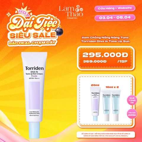  [DEAL SỐC 03.04 - 05.04 TẶNG 01 KEM CHỐNG NẮNG 20ML + 02 SERUM TORRIDEN 10ML] Kem Chống Nắng Nâng Tone Torriden Dive In Tone Up Sun Cream Purple SPF 50+ PA++++ 