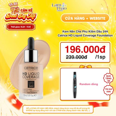  [DEAL SỐC 15.01 - 17.01 TẶNG 01 MASCARA CATRICE] Kem Nền Che Phủ Kiềm Dầu 24H Catrice HD Liquid Coverage Foundation 