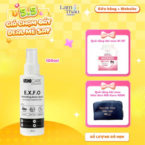  [TẶNG BTT BEFOU OVERSIZE 50 MIẾNG] [HĐ MD CARE 499K TẶNG 01 TÚI DA] Xịt Tẩy Tế Bào Chết Toàn Thân MD CARE E.X.F.O Exfoliating Body Spray 