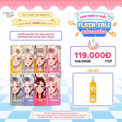  [WEB 13.11 TẶNG XỊT DƯỠNG TÓC] [DUY NHẤT CH: DEAL SỐC 10.11 - 24.11 MUA HOÁ ĐƠN DCASH + JUNO 299K TẶNG KEM Ủ TÓC 500ML] [MUA 1 TẶNG KEM Ủ Dcash 50ML][HOẶC MUA 2 TẶNG 1 XỊT DƯỠNG KERATIN Dcash] Thuốc Nhuộm Tóc Juno Pick Me Pantone Hair Color Milk Cream 