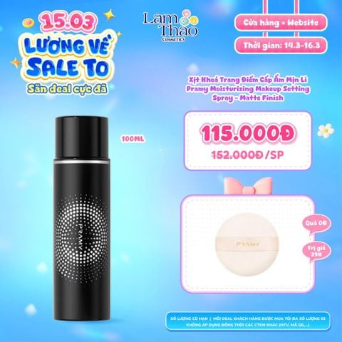  [DEAL SỐC 14.03 - 16.03 MUA SIZE 100ML TẶNG BÔNG MÚT PRAMY] Xịt Khoá Trang Điểm Cấp Ẩm Mịn Lì Pramy Moisturizing Makeup Setting Spray - Matte Finish 