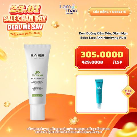  [DEAL SỐC 24.01 - 26.01 TẶNG SON DƯỠNG BABE 15ML] Kem Dưỡng Kiềm Dầu, Giảm Mụn Babe Stop AKN Mattifying Fluid 