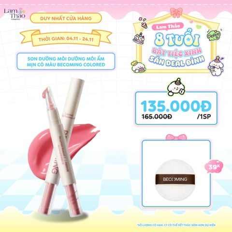  [DUY NHẤT CH: DEAL SỐC 4.11 - 24.11 TẶNG BÔNG PHẤN BECOMING] [HOÁ ĐƠN BECOMING 429K TẶNG TÚI TOTE + BÔNG MÚT HỘP NHỰA] Son Dưỡng Môi Dưỡng Môi Ẩm Mịn Có Màu Becoming Colored Lip Essence Oil 