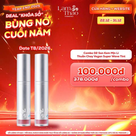  [DEAL SỐC 22.12 - 31.12 COMBO 2 SON]  Son Kem Mịn Lì Thuần Chay Vegan Super Wave Tint 