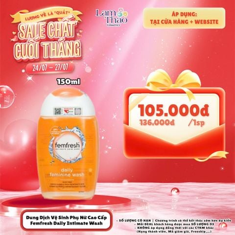  [DEAL 24/7 - 27/7 GIÁ SỐC KHI MUA SIZE 150ML]  [MUA SIZE 250ML TẶNG KHĂN LVK BEFOU BỊCH 10 MIẾNG] Dung Dịch Vệ Sinh Phụ Nữ Cao Cấp Femfresh Daily Intimate Wash 