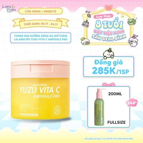  [DEAL SỐC 4.11 - 24.11 TẶNG GEL RỬA MẶT LALARECIPE 200ML] Toner Pad Dưỡng Sáng Da Mờ Thâm Lalarecipe Yuzu Vita C Ampoule Pad 