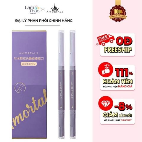  [DEAL SỐC 6.12 - 25.12 MUA HOÁ ĐƠN AMORTALS 349K TẶNG BÔNG MÚT TWIN STAR POWDER PUFF SET]  Bộ Dao Cạo Lông Mày Hai Đầu Amortals Double Head Macro Eyebrow Razor 